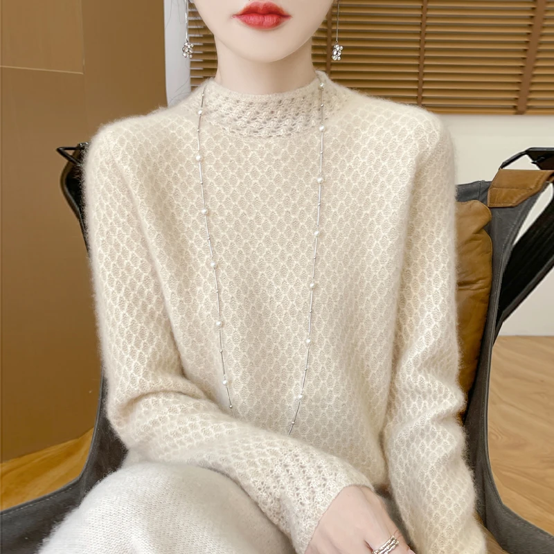 哥弟阿玛施正品100%羊毛打底衫女2025新款蜂窝状内搭大码针织毛衣