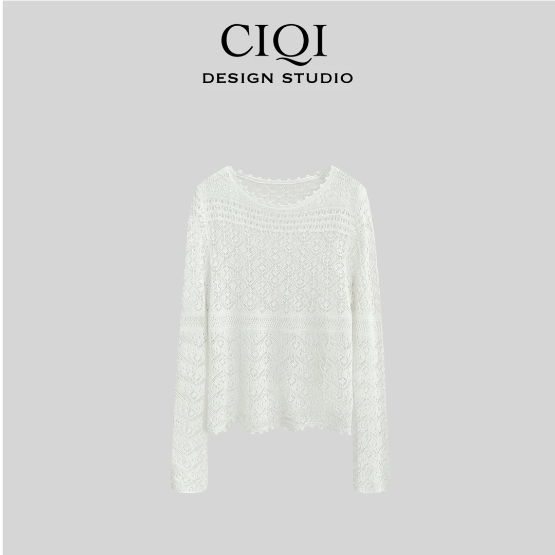 CIQI STUDIO【浪漫运作】夏季莱赛尔亚麻轻盈镂空防晒针织衫DY25845
