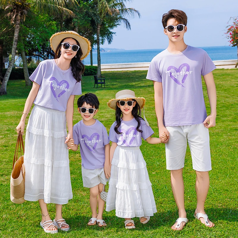 亲子装一家三口四口高级感夏季洋气姐弟母子母女装短袖半身裙套装