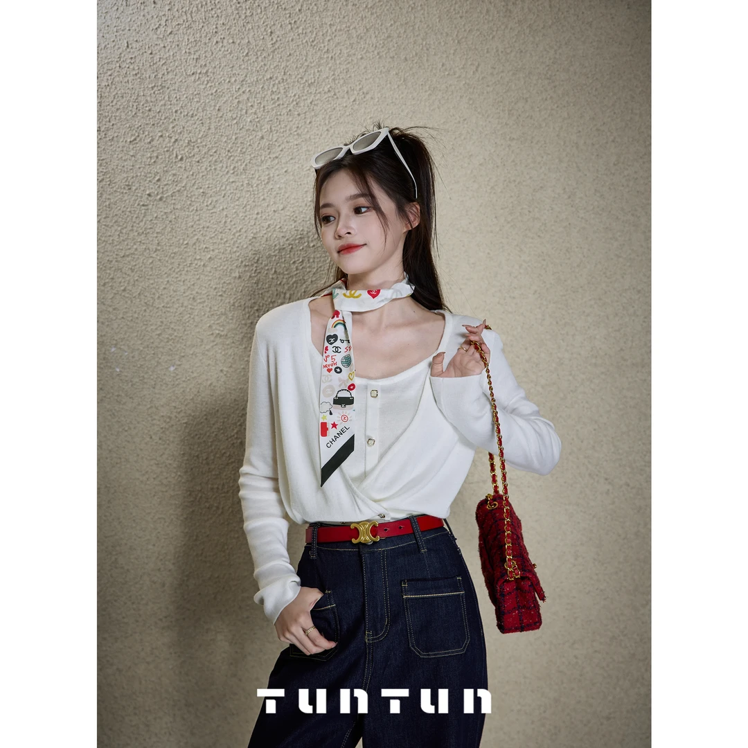 吞吞TUNT【原生感】慵懒纸片人 假两件设计感开衫