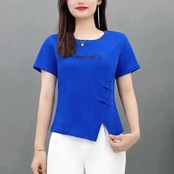 2025夏季新款时尚妈妈国风上衣短袖T恤女洋气中老年圆领百搭短袖