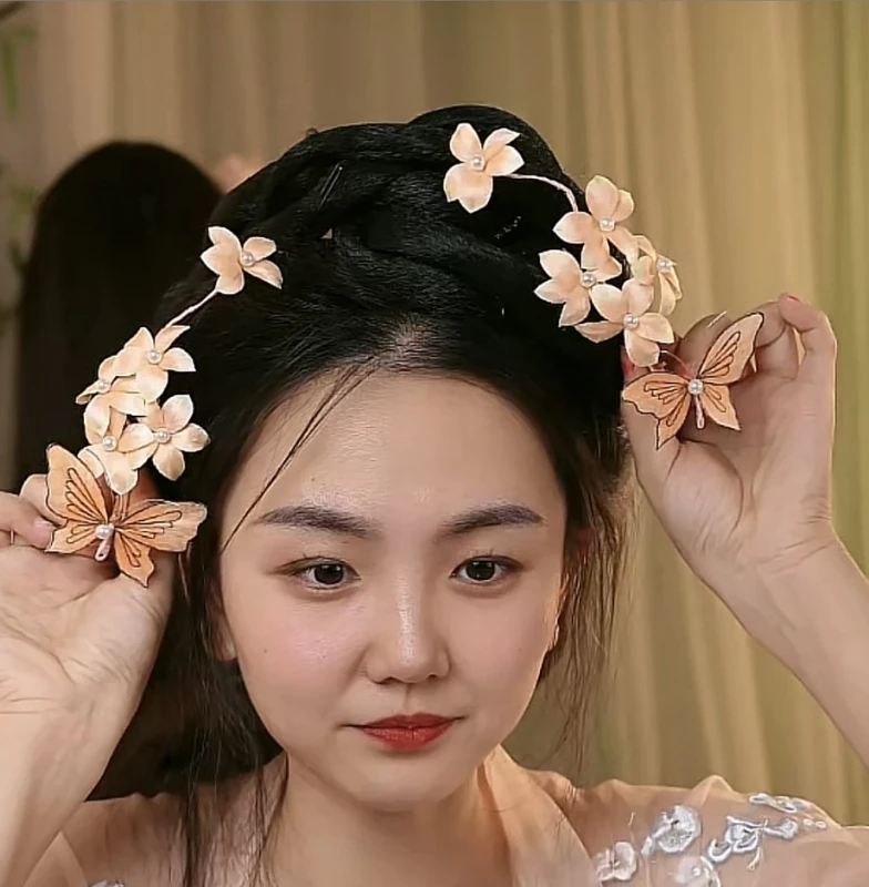 前尘梦 麦光光古风发饰绒花发簪 手工制作默认微瑕