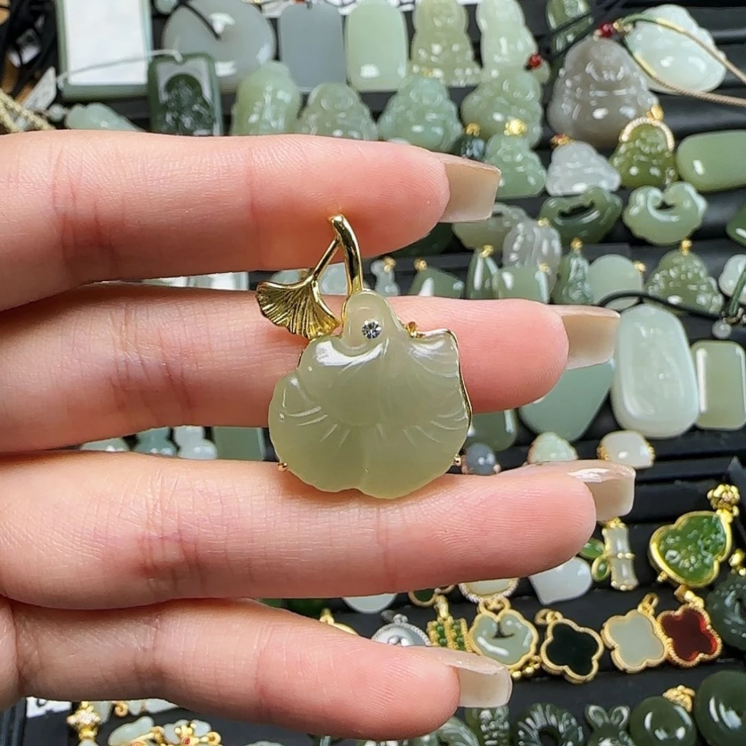 颈饰银S925镶嵌和田玉送链子送绳