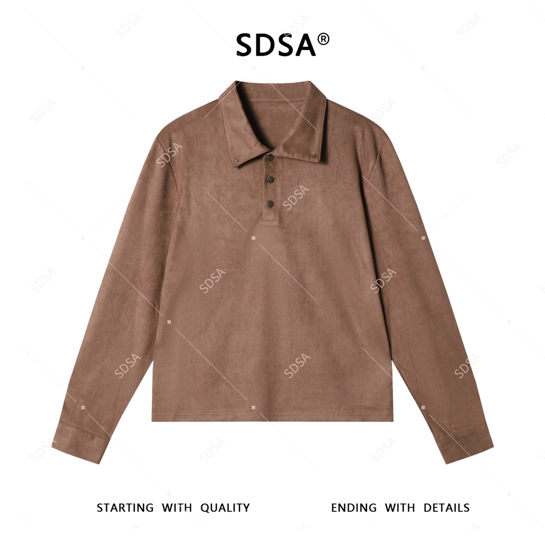 SDSA秋季新款男士痞帅美式纯色polo领长袖T恤百搭时尚商务上衣