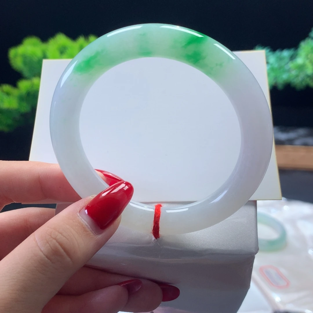 翡翠未镶嵌手镯阳春白雪圆条5657 4号