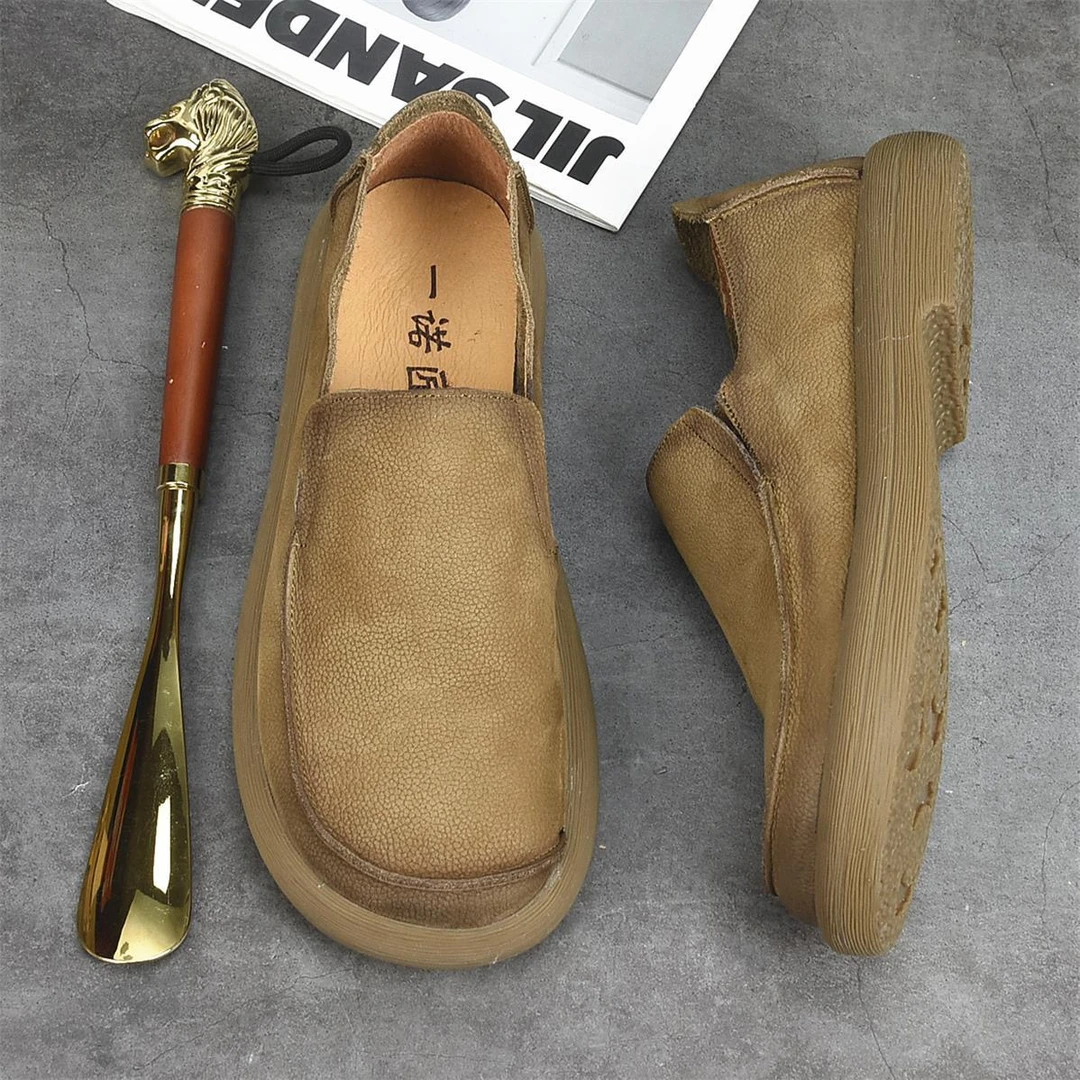 2025春季新款透气宽头男鞋真皮休闲皮鞋一脚蹬软皮软底豆豆懒人鞋