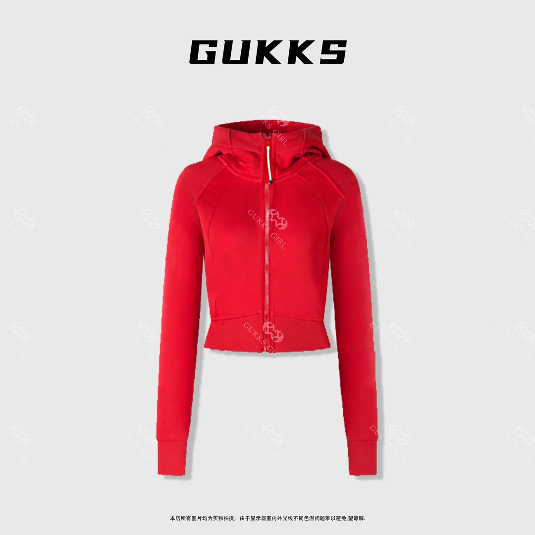 娜娜GUKKS/高级感空气层连帽拉链卫衣女春秋休闲设计感短款外套