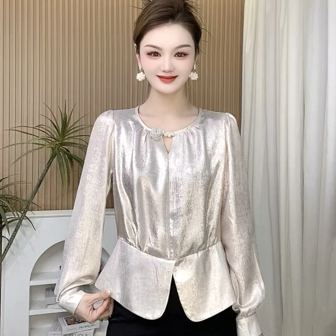 【收腰玫瑰】春季新款百搭时尚气质OL职场纯色高端长袖衬衣显瘦女