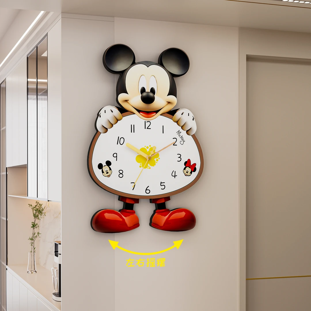 米奇挂钟客厅家用钟表静音钟创意石英钟新款挂墙时钟餐厅卧室挂表