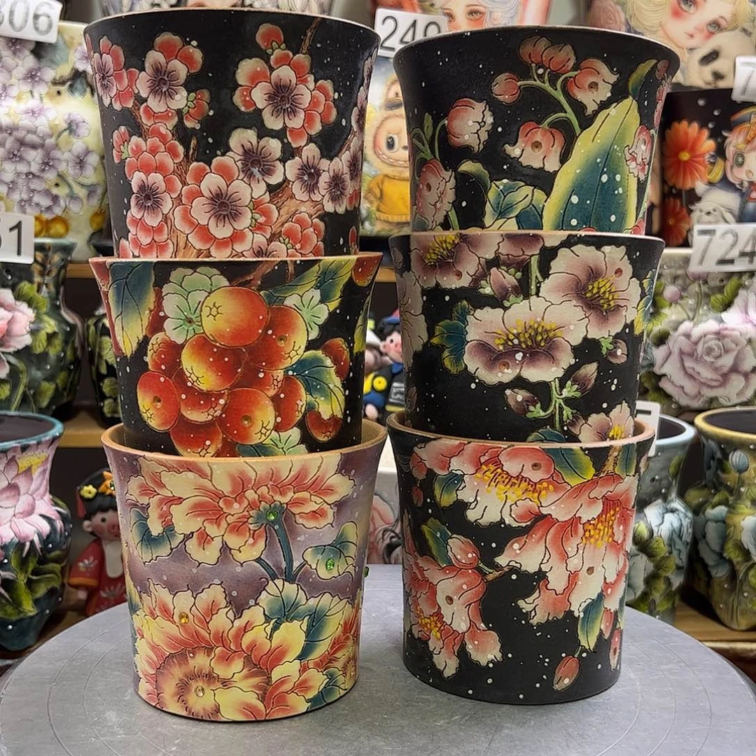 快***乐景德镇炫彩手绘景德镇陶瓷花盆