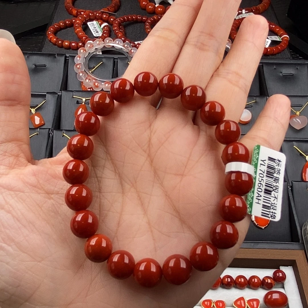 未镶嵌四川凉山辣椒红手串9.3mm南红玛瑙