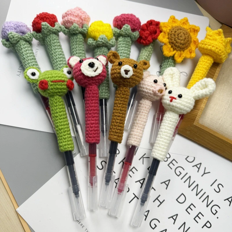 卡通笔套向日葵玫瑰动物手工毛线钩织成品可爱学生教师节送礼