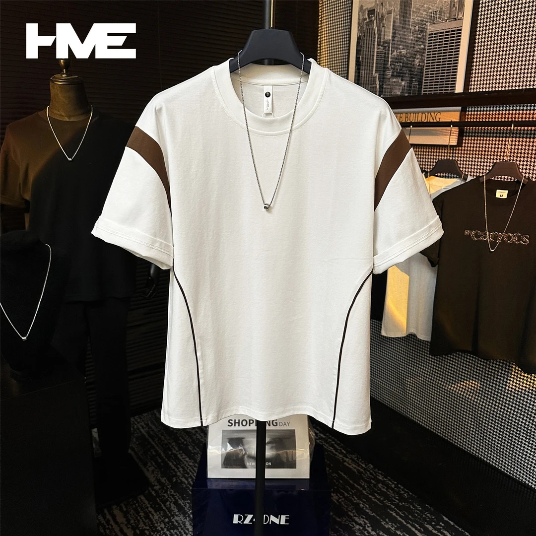 【HMEYAO】夏季重磅原创撞色拼接设计简约时尚冰感棉圆领短袖T恤男