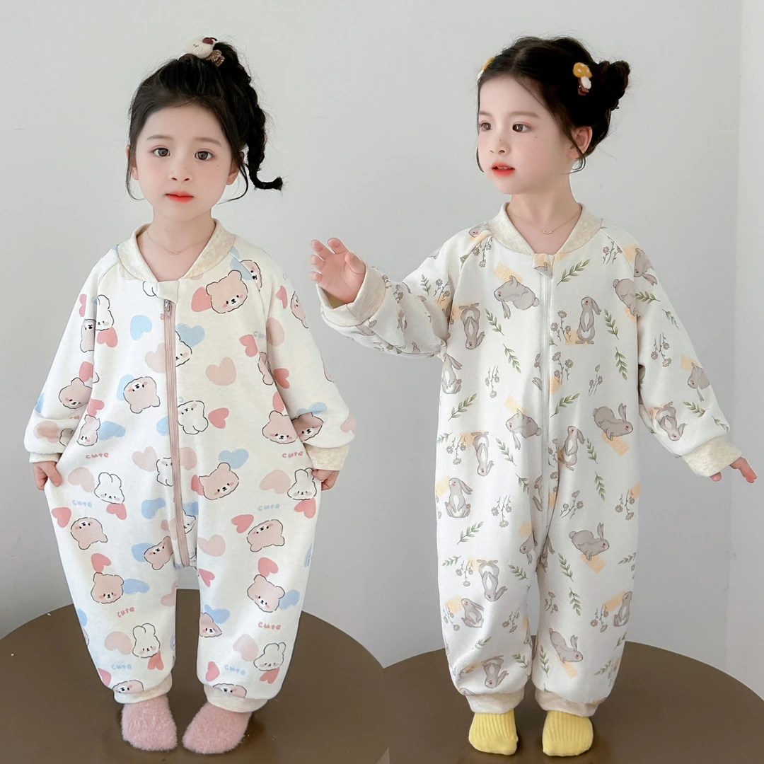 儿童连体睡衣秋冬季宝宝防踢被睡袋婴幼儿爬服女宝宝冬季家居服