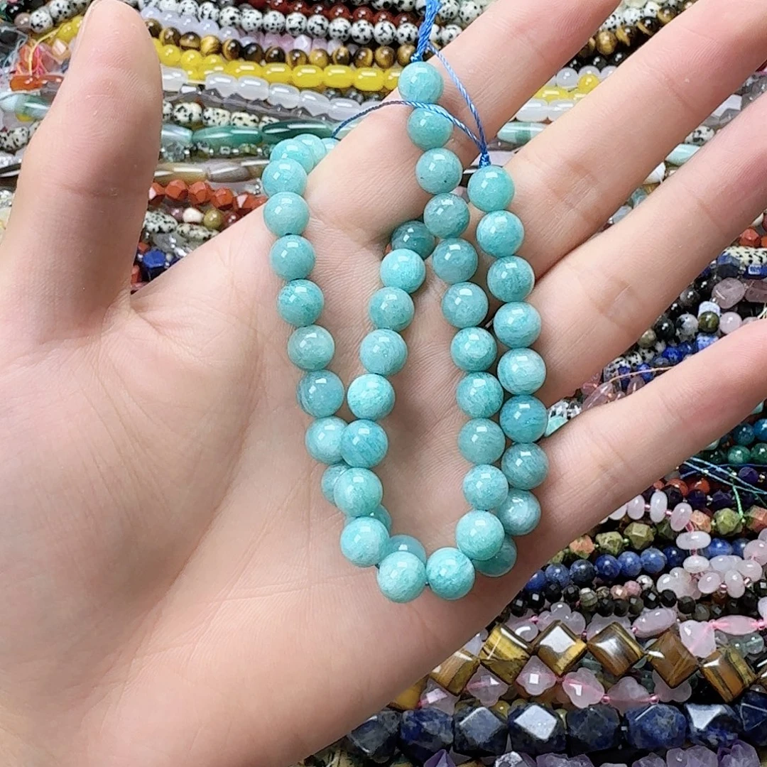 明***灵玛瑙/玉髓未镶嵌珠宝半成品卡8天河石圆珠一条