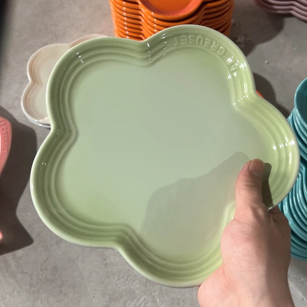 陶瓷 大梅花浅盘 抹茶绿色