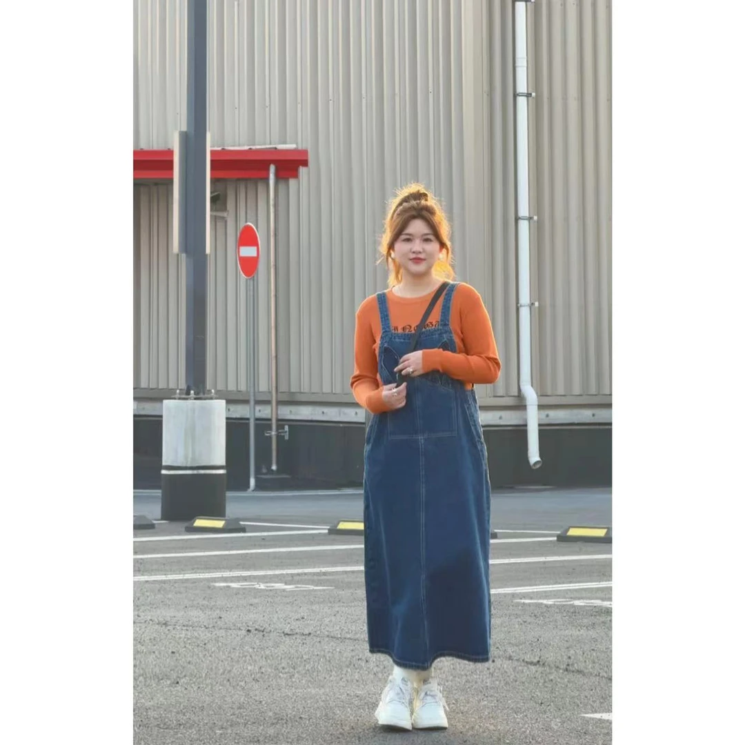 晶咕【复古背带裙】港风减龄牛仔显瘦蓝色高腰时尚休闲宽松