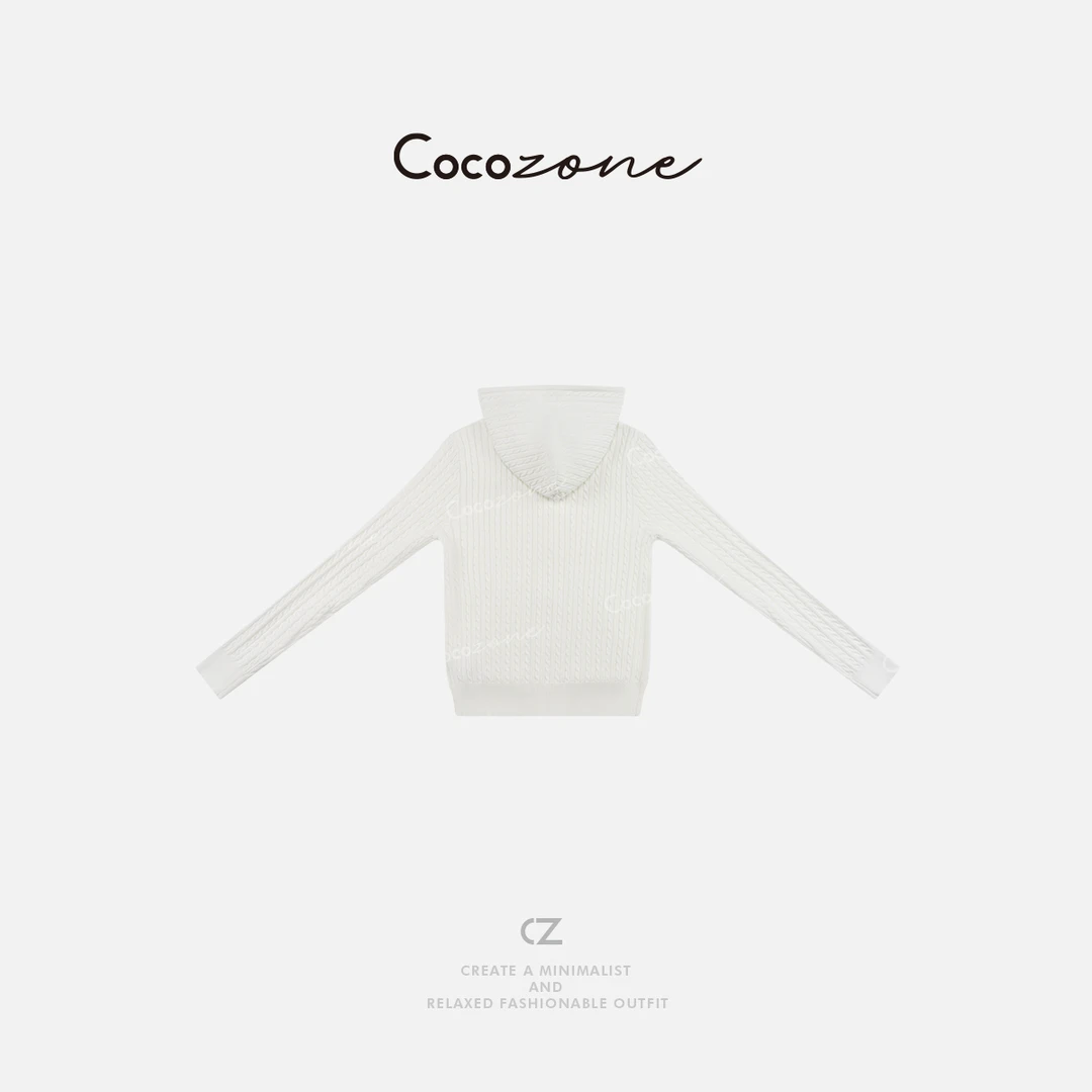 COCO ZONE 刘一一 新款美式绞花小众连帽针织开衫CD1A0372