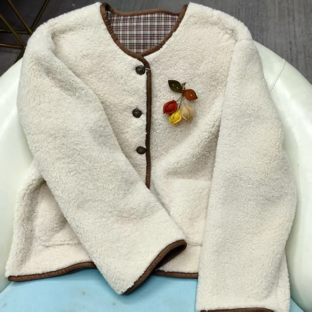 【胖宝推荐】休闲风圆领女冬季双面短外套休闲长袖厚外套A83