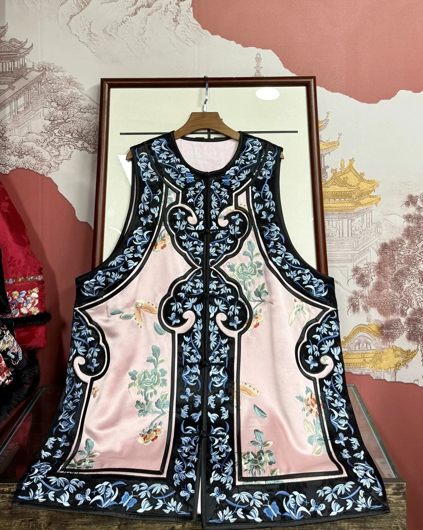 25-09春季新款醋酸重工刺绣三蓝绣清汉服对开马甲