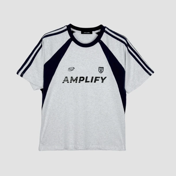 AMV撞色插肩微落肩藏青白花灰280g重磅短袖T恤