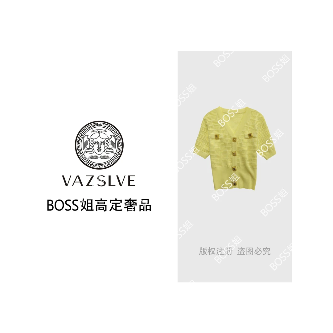 VAZSLVE/原创设计 巴什曼独特别致V领减龄短袖提花针织衫msl105