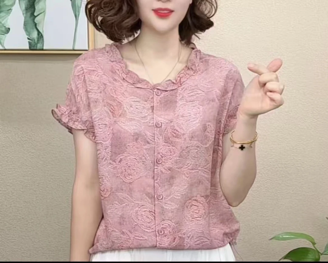 2025洋气百搭粉色减龄显瘦新款气质女短袖设计感上衣#929