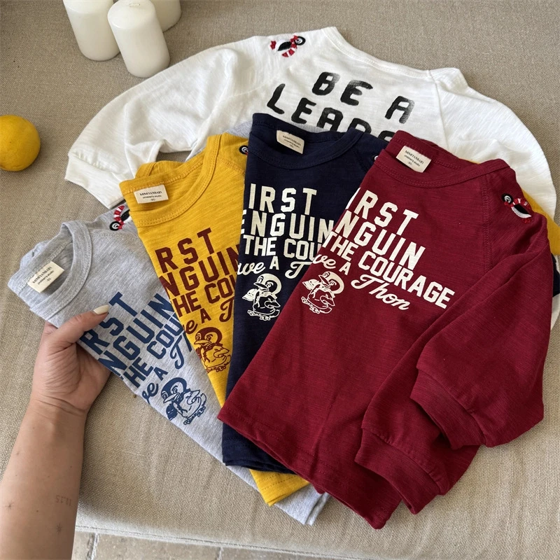 儿童T恤2025春季新品男女童日系卡通长袖T宝宝印花字母打底