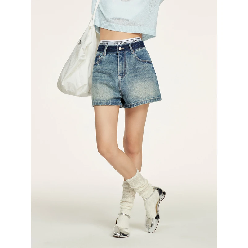 PINPINPLUS丨「闲逛波士顿」简约修身显瘦A字牛仔短裤8B33171AYP