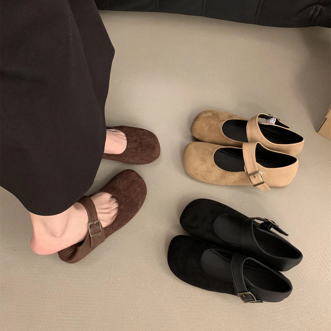 【JTG&SHOES 官方正品】复古绒面拼接平底芭蕾舞鞋女2025年夏季新