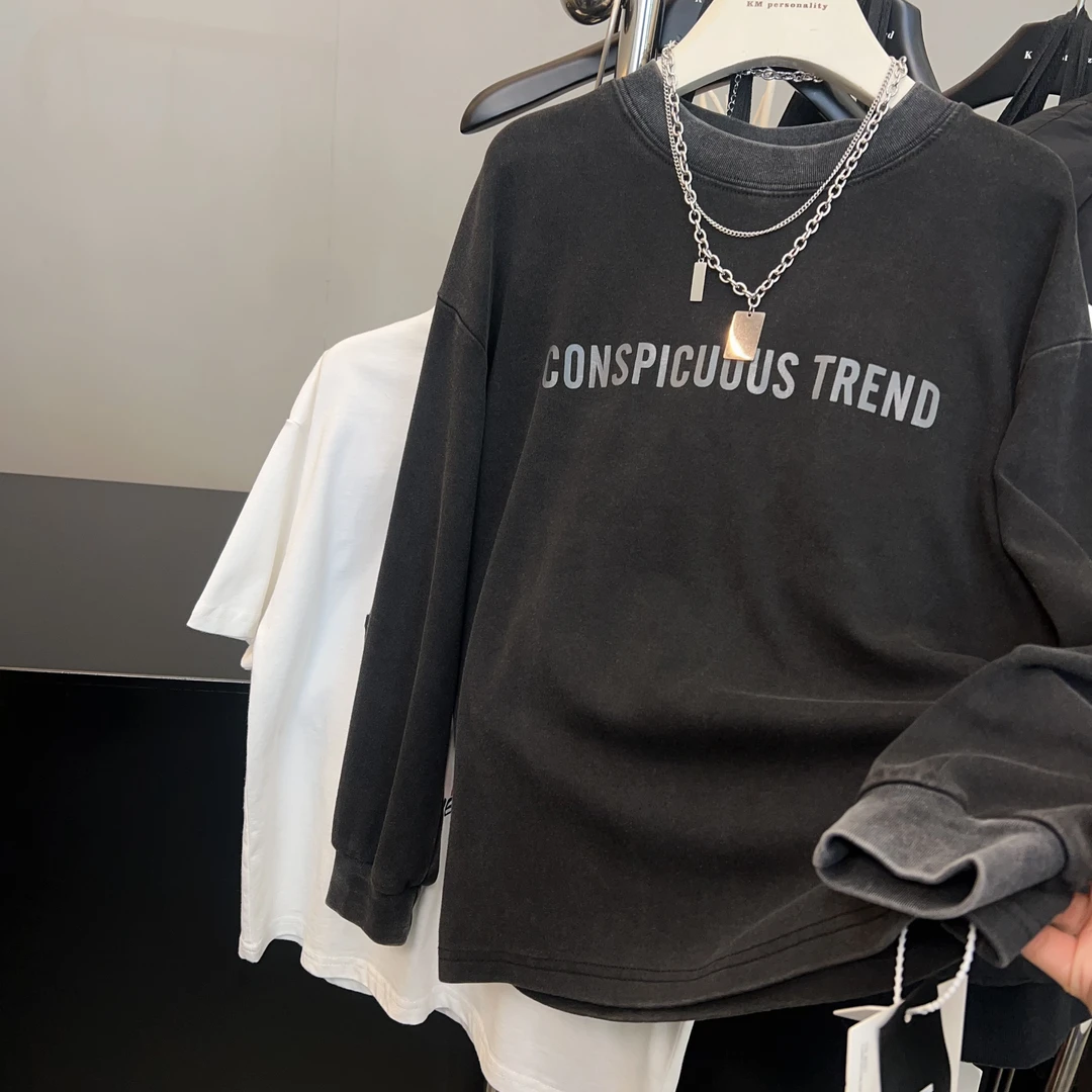 KM PERSONALITY 2024新款韩系儿童潮牌沙洗打底衫T恤 1199