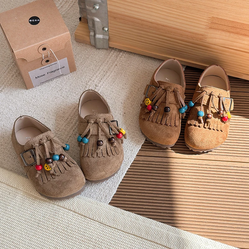 女童鞋子2025春秋新款儿童流苏勃肯鞋宝宝单鞋男童休闲软底豆豆鞋