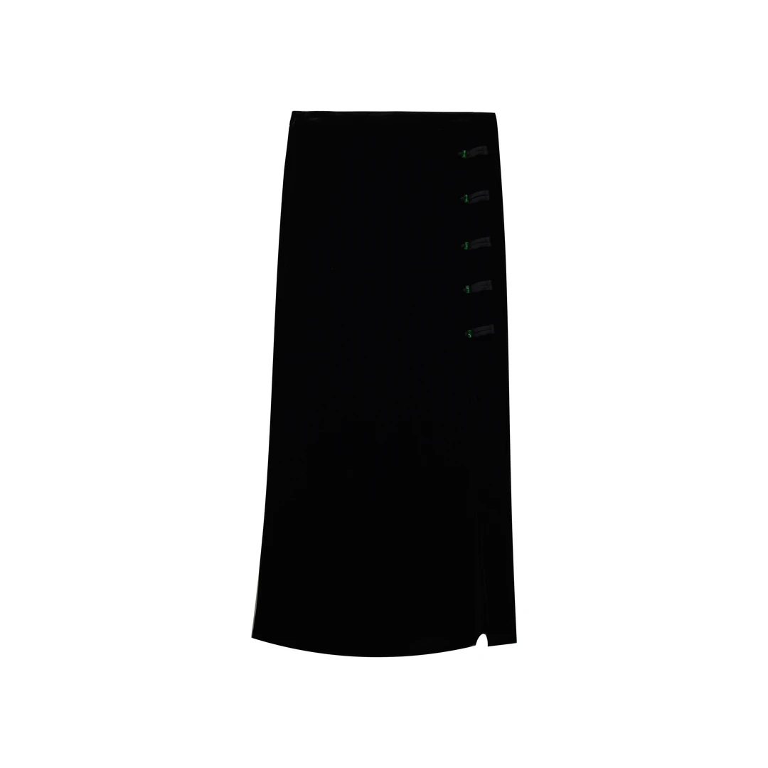 新中式纯色春秋高腰桑蚕丝丝绒半裙气质设计师休闲真丝LW  2Q277