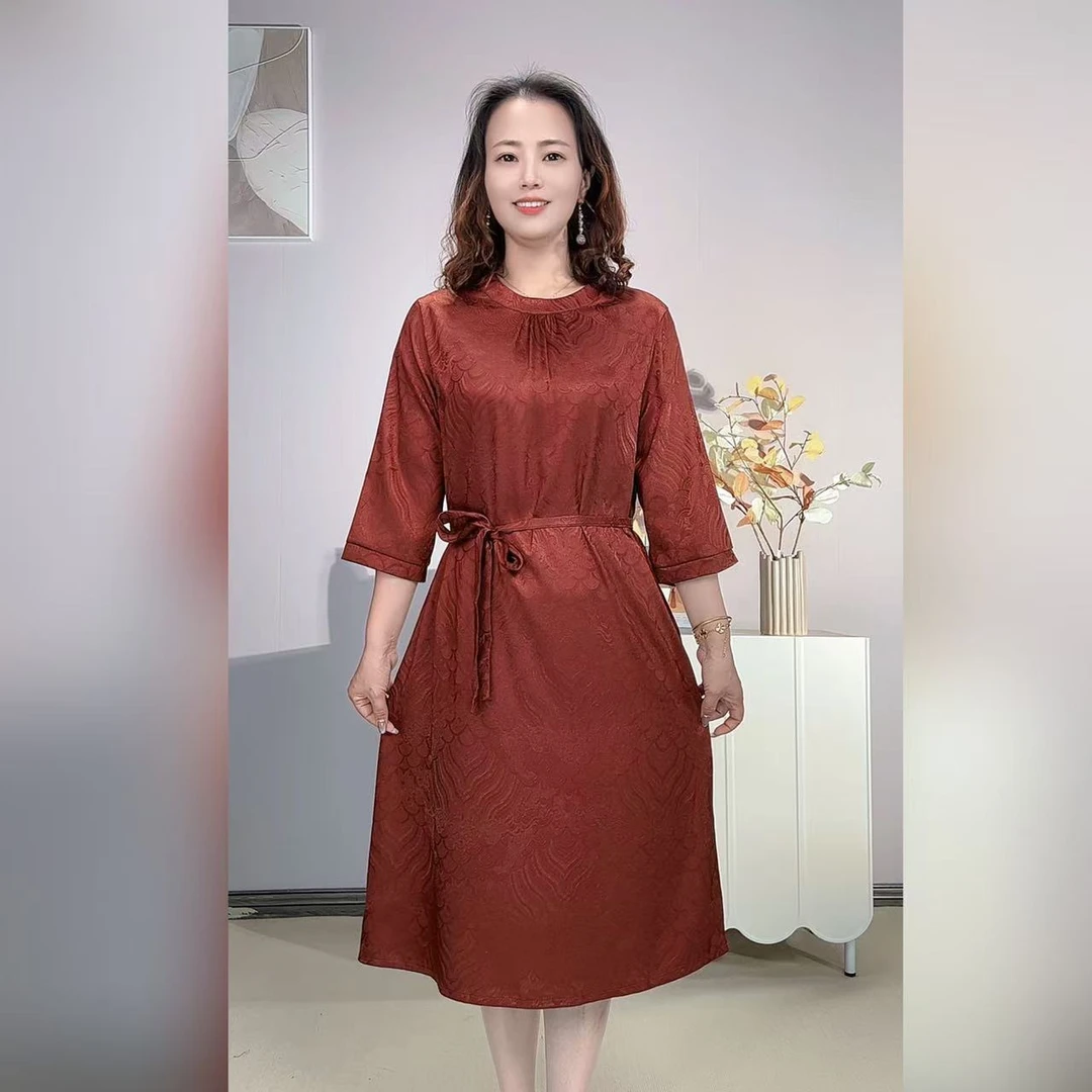[国风红栀]显瘦气质妈妈装连衣裙