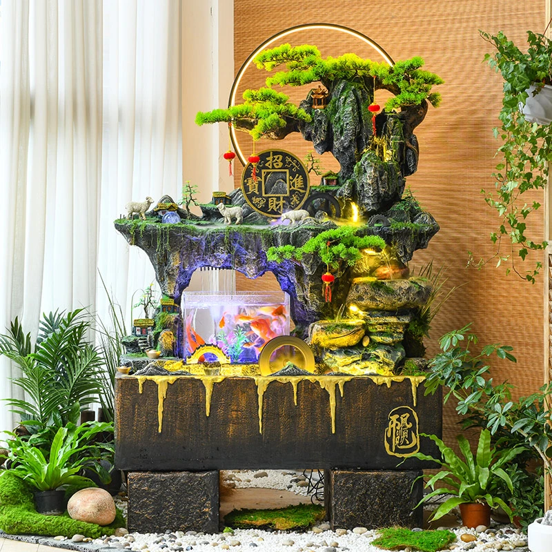 大型假山流水喷泉加湿器风水轮客厅造景鱼池庭院酒店开业招财摆件