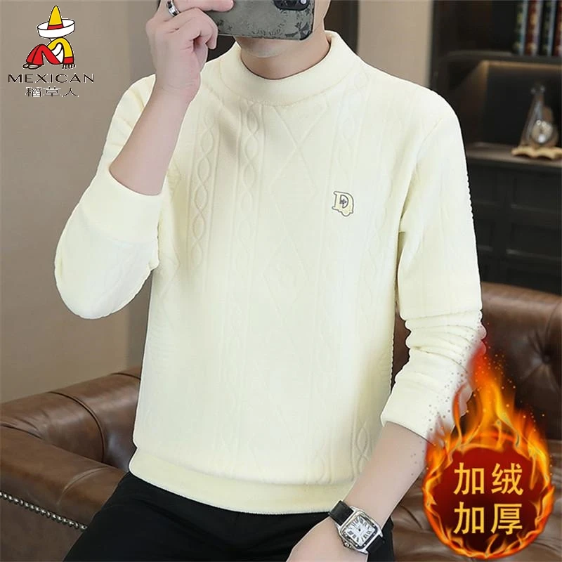 稻草人秋冬一体双面加绒加厚男士半高领时尚卫衣潮流休闲保暖打底