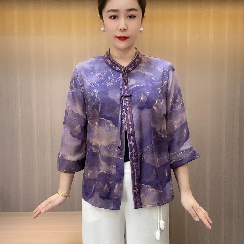 8688新款夏季中老年立领时尚时髦透气清凉开衫中高档大码妈妈装