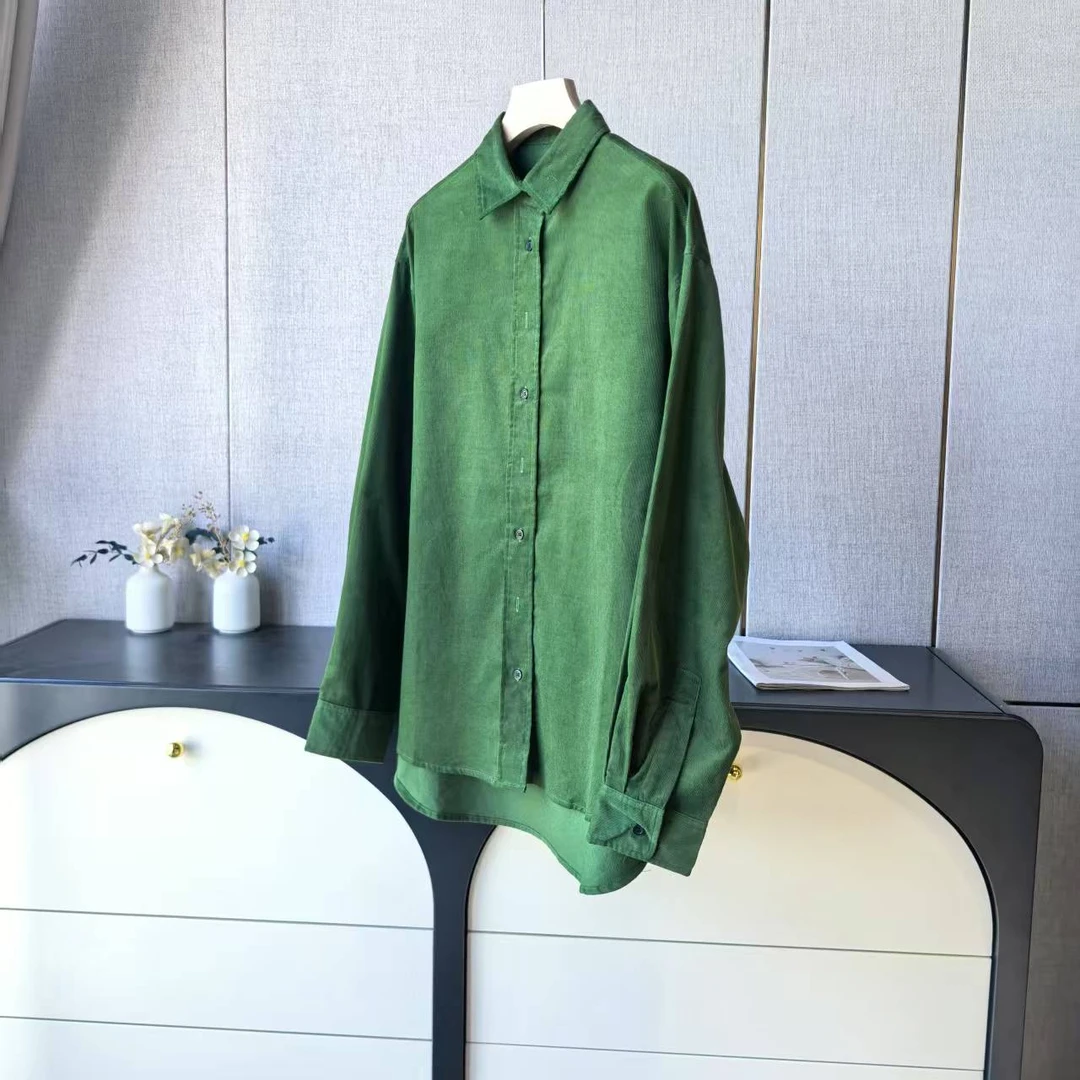 24821【碧影】  复古灯芯绒经典衬衫