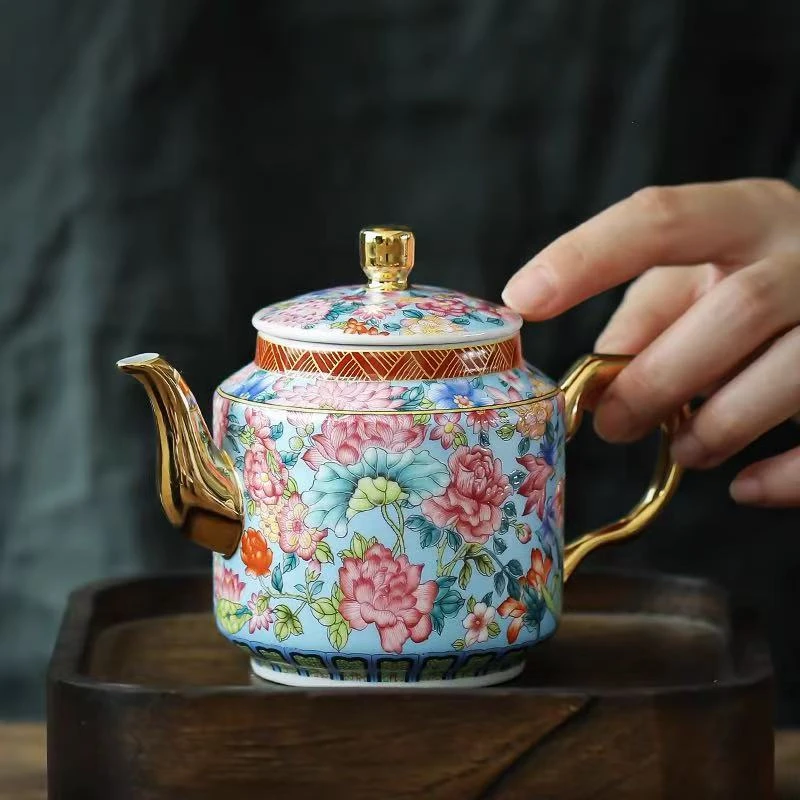 珐琅彩万花中式风功夫防烫牡丹茶壶505