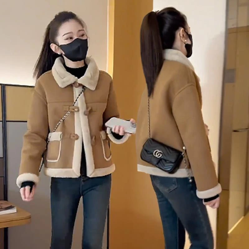 百搭洋气麂皮绒皮毛一体外套女2026秋冬季小个子保暖加厚长袖上衣