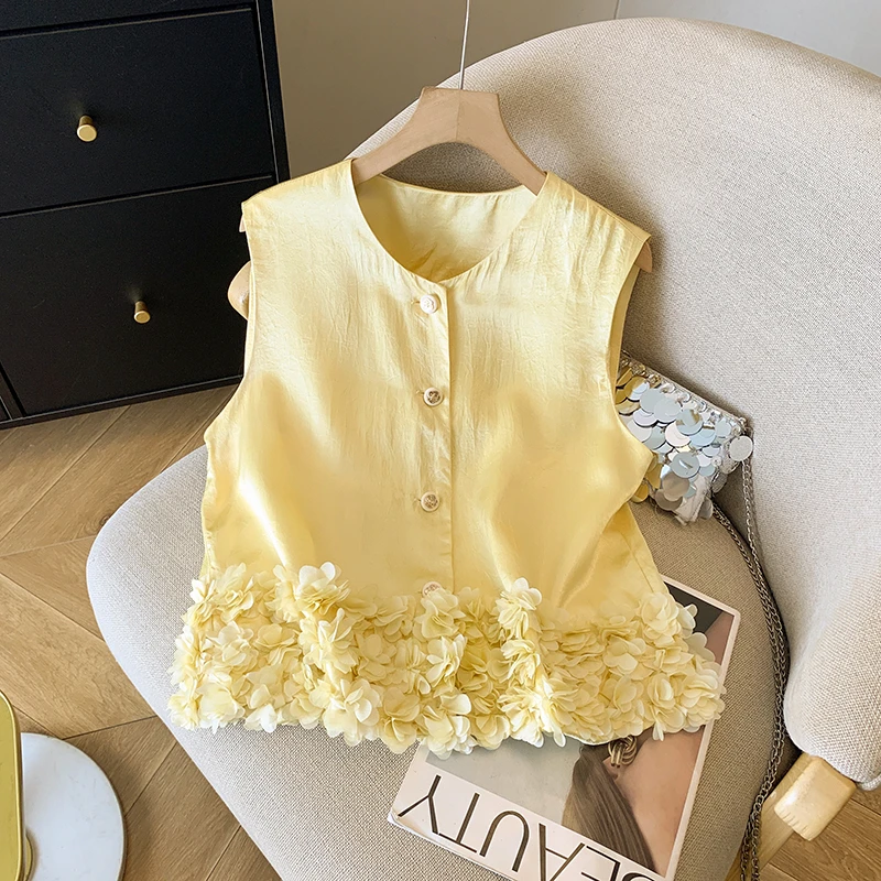 新中式下摆无袖上衣女夏季新款高级感洋气显瘦坎肩背心国风潮