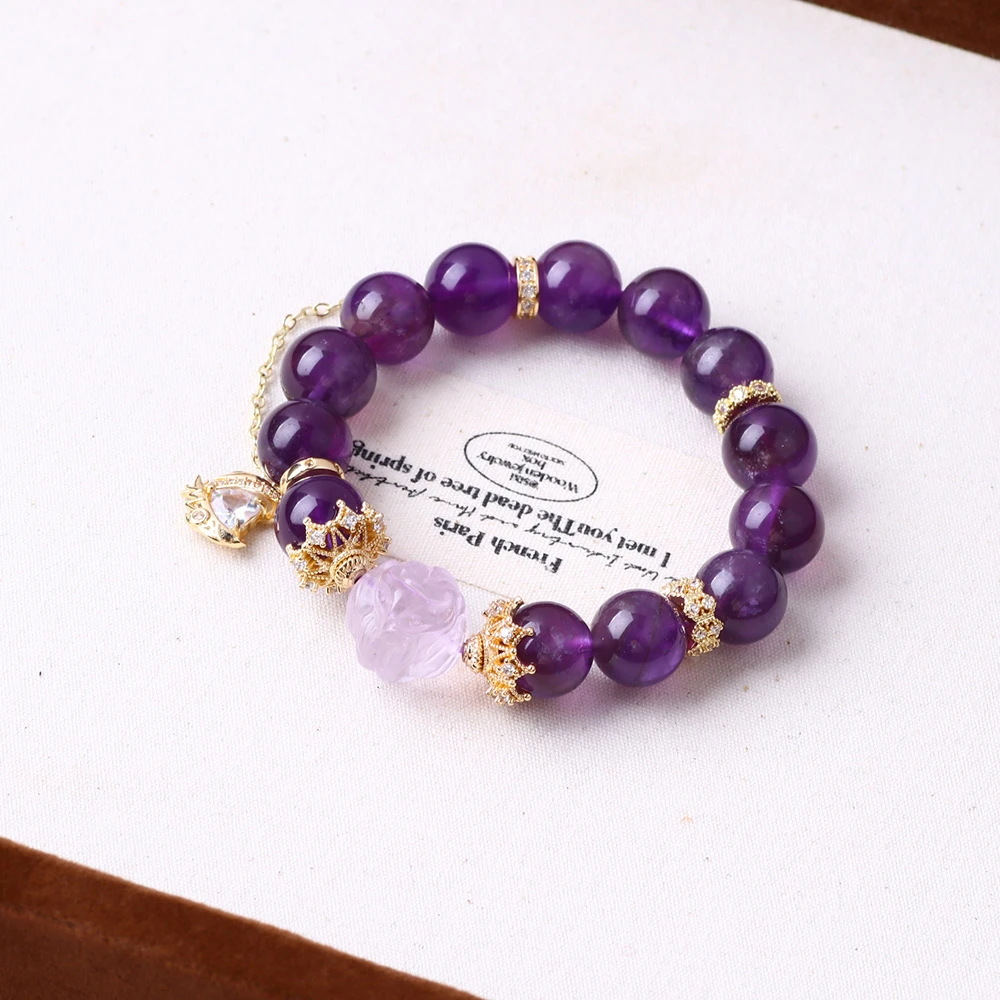 【紫宸星河】12mm天然浓郁乌拉圭紫水晶手串设计款手链D023