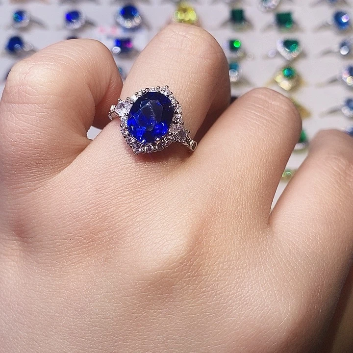 蓝宝石戒指银S925镶嵌