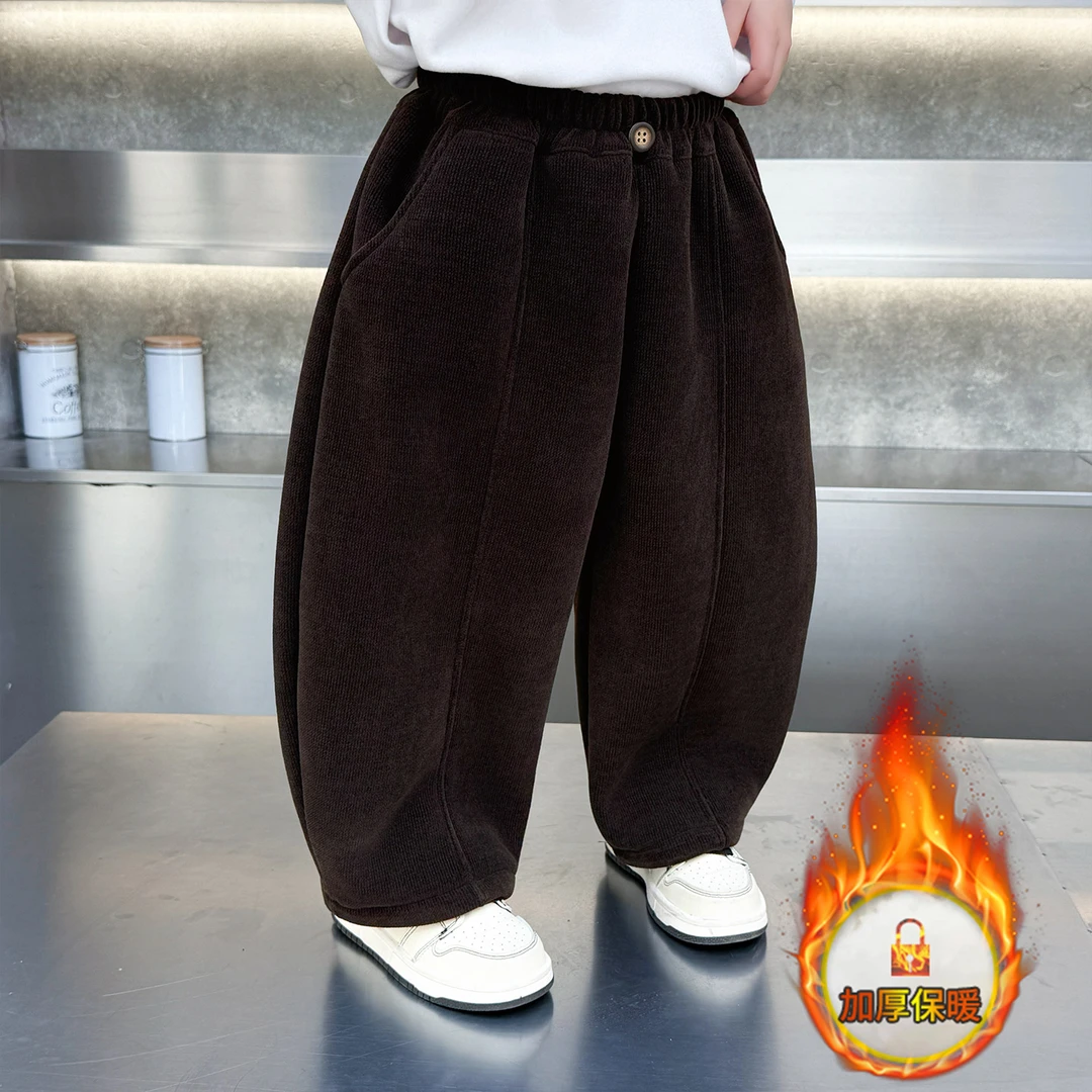 男童裤子秋冬款儿童弯刀裤男孩休闲加厚一体绒韩范宽松保暖休闲裤