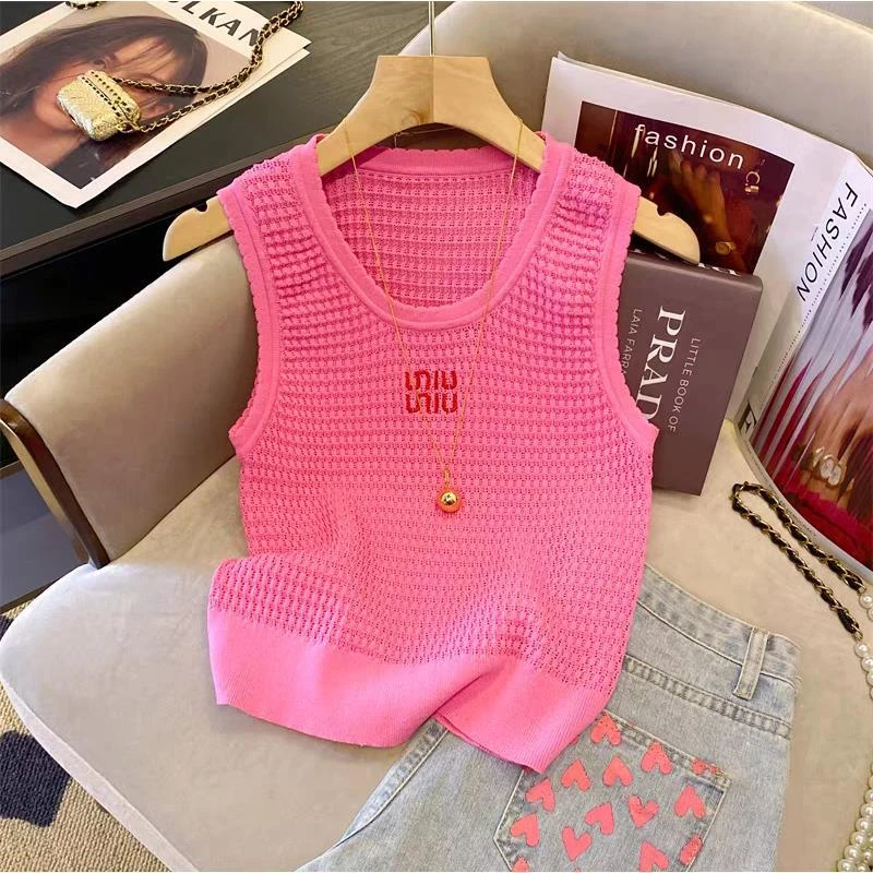 辣妹针织背心女夏季2025新款遮副乳小吊带设计感镂空无袖套头上衣