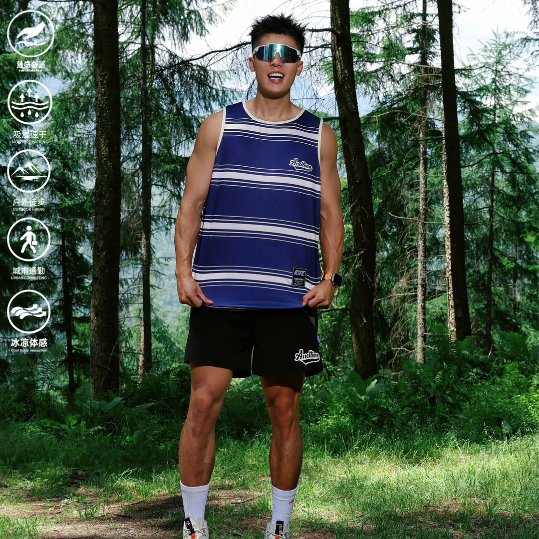 andtime美式运动背心男竖条纹足球服透气窄肩健身训练篮球T恤球衣