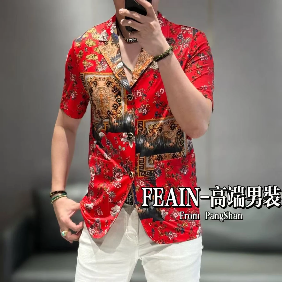 高端定制男士弹力莱卡复古宫廷风格画师风短袖西装5102