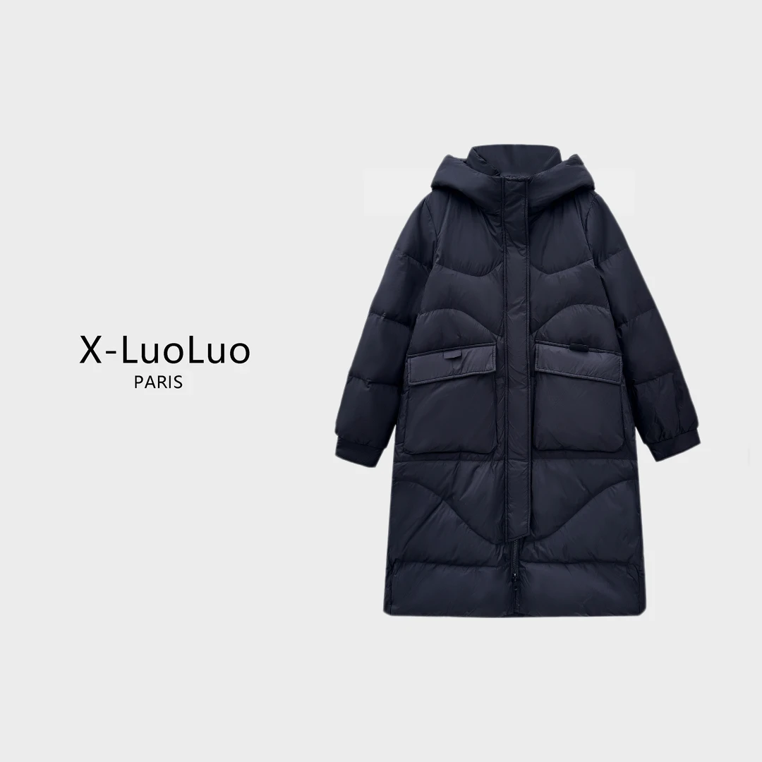 【X-LuoLuo洛洛】新款中长款过膝时尚韩版宽松大码羽绒服外套8186