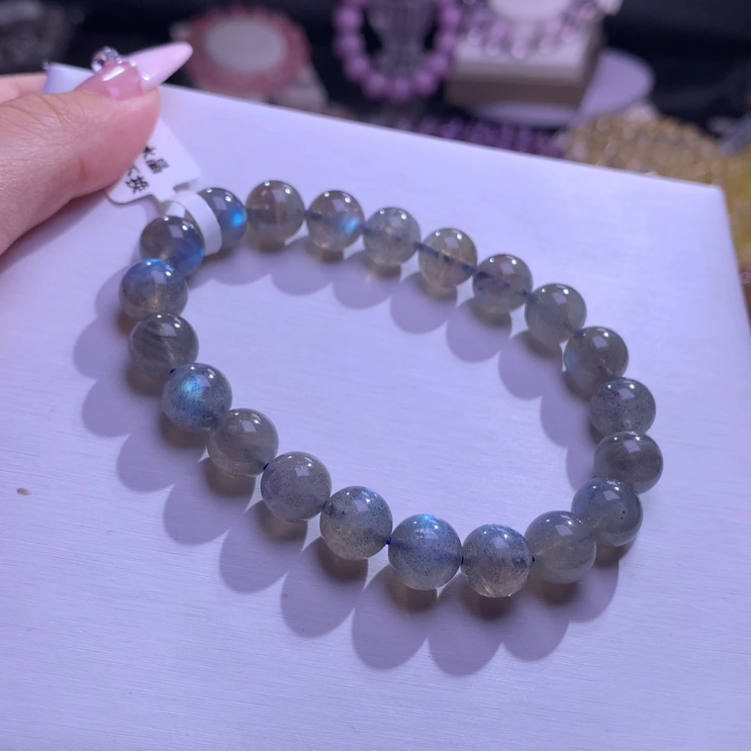 水晶手串银S925镶嵌拉长石灰月光l