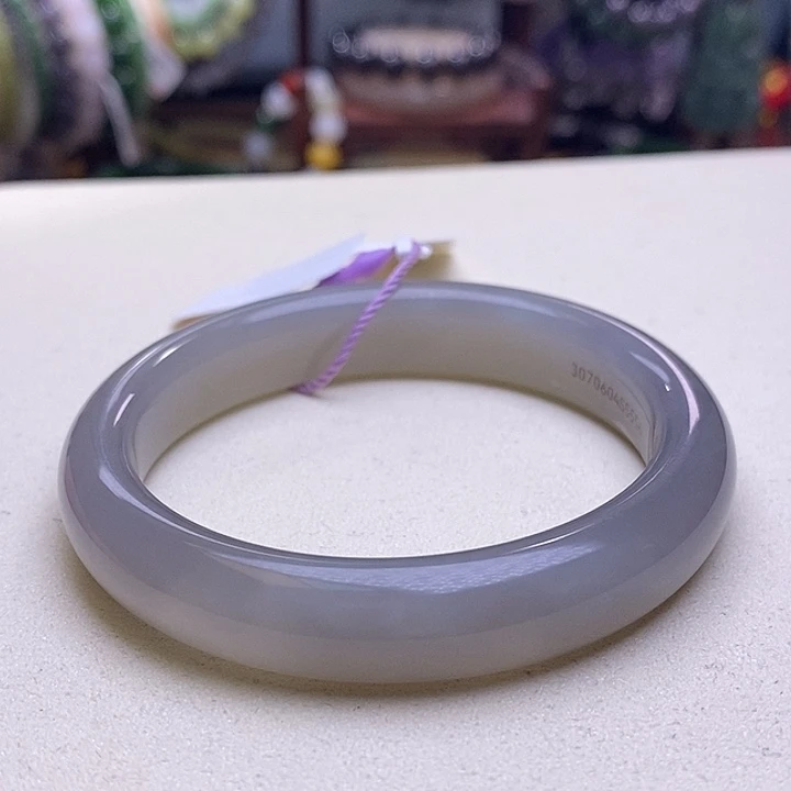 和田玉未镶嵌颈饰烟紫清货手镯55.5圈口